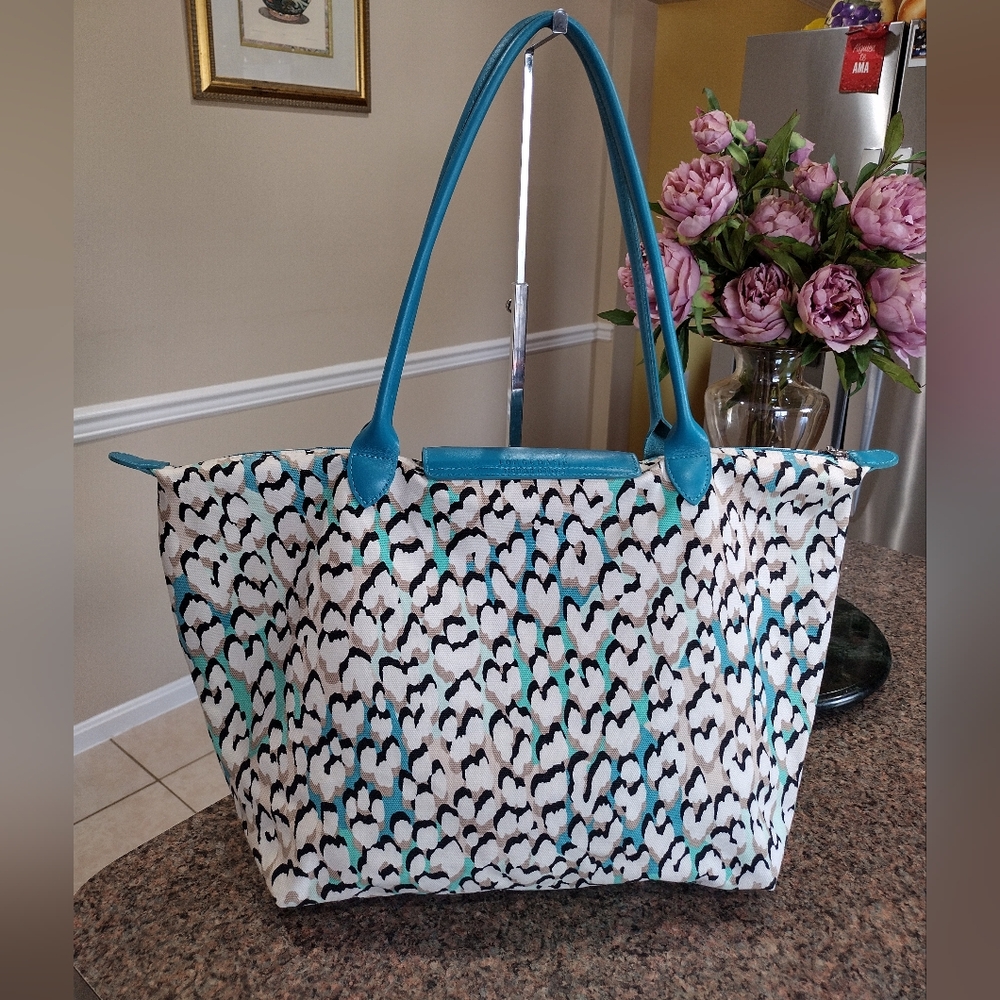Longchamp Turquoise phanter print canvas and leather limited edition - Picture 10 of 17